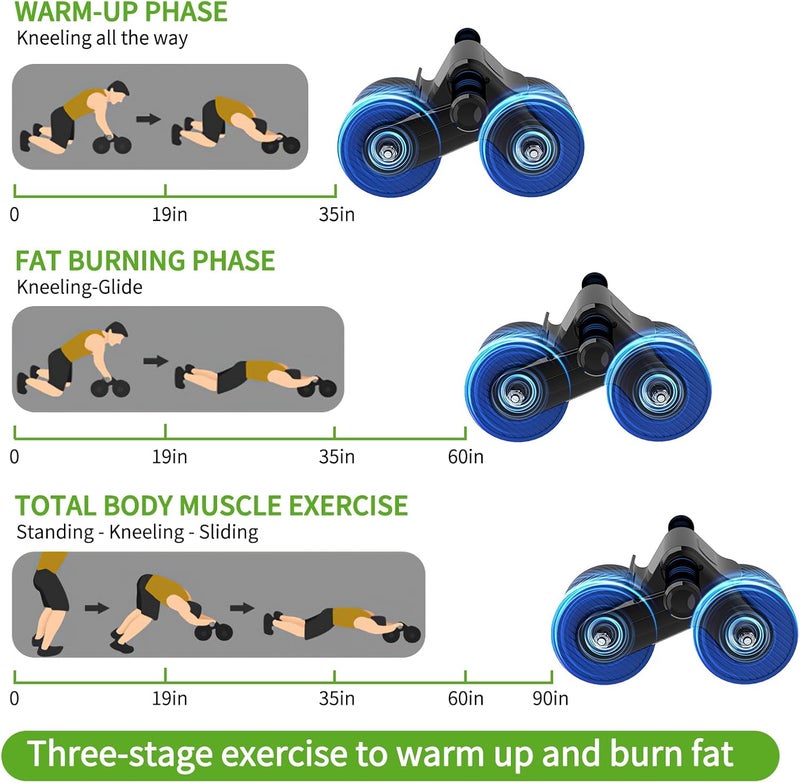 JM Auto Rebound Exercise Roller Wheels - Ab Roller Fitness Equipment for Core Strength Training Home Gym Fitness Equipment with Kneeling Mat Accessories Exercise Roller Wheels for Men and Women - Image 4